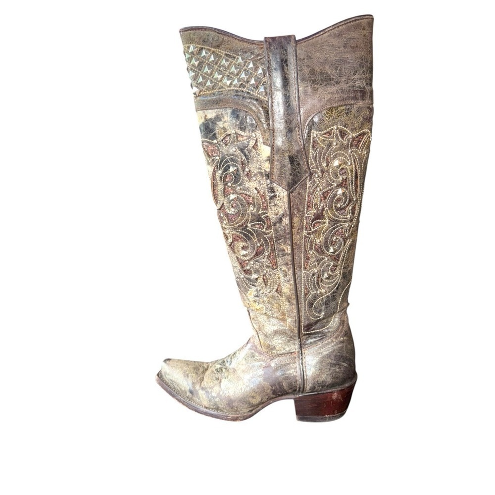 INNOVATION Embelished Embroidered Distressed Studded Cowgirl Western Boots - Picture 6 of 17